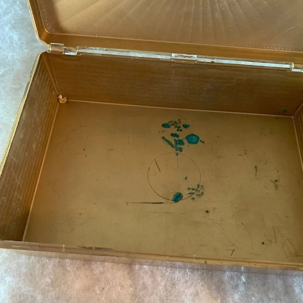 Vintage Gold Colored Plastic Box With Embossed Rose On Top